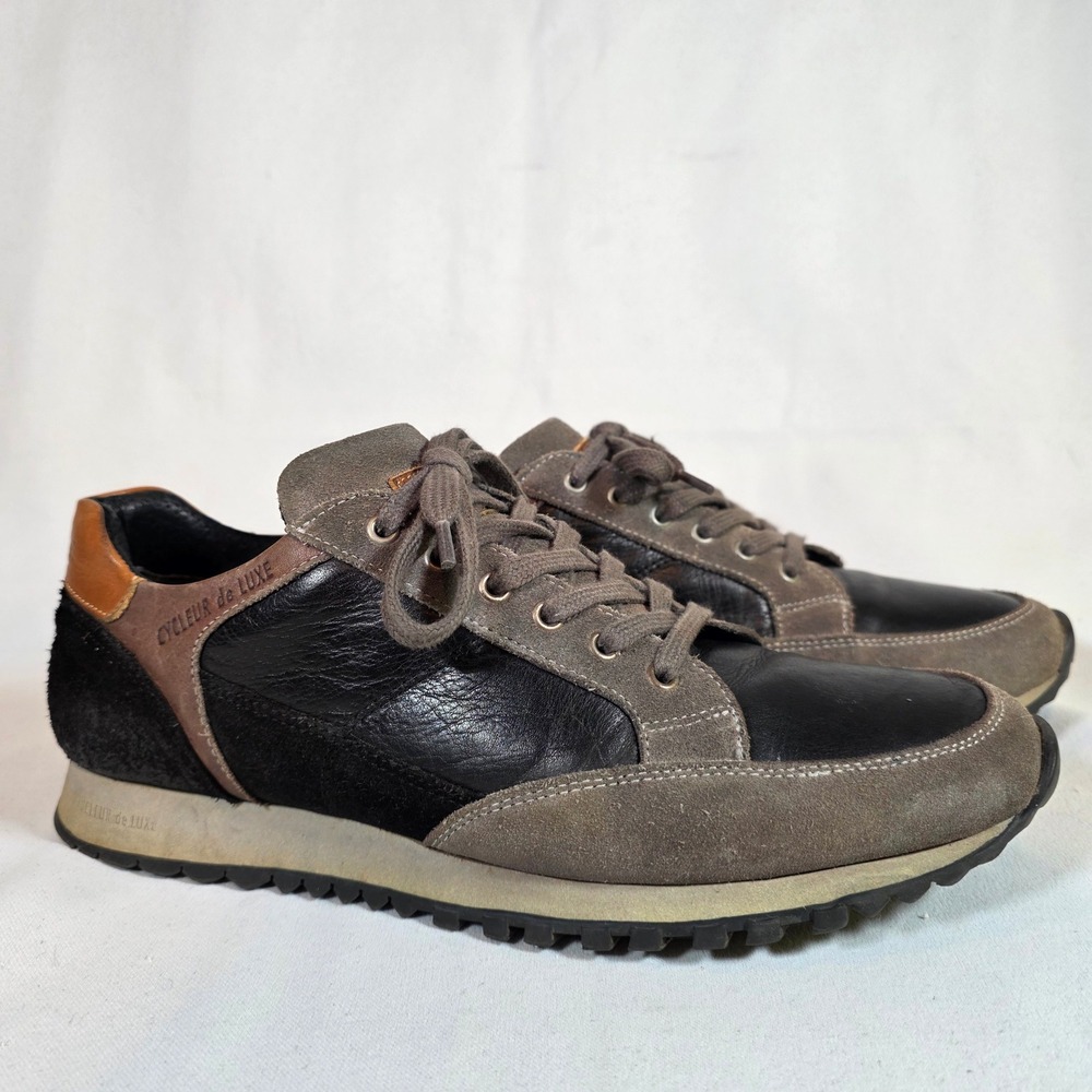 Cycleur de Luxe Black Grey Brown Mens 43 Leather Suede Low Top Sneakers Trainers
